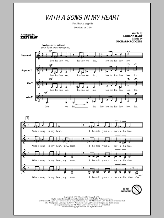 Kirby Shaw With A Song In My Heart Sheet Music Notes & Chords for SSA - Download or Print PDF