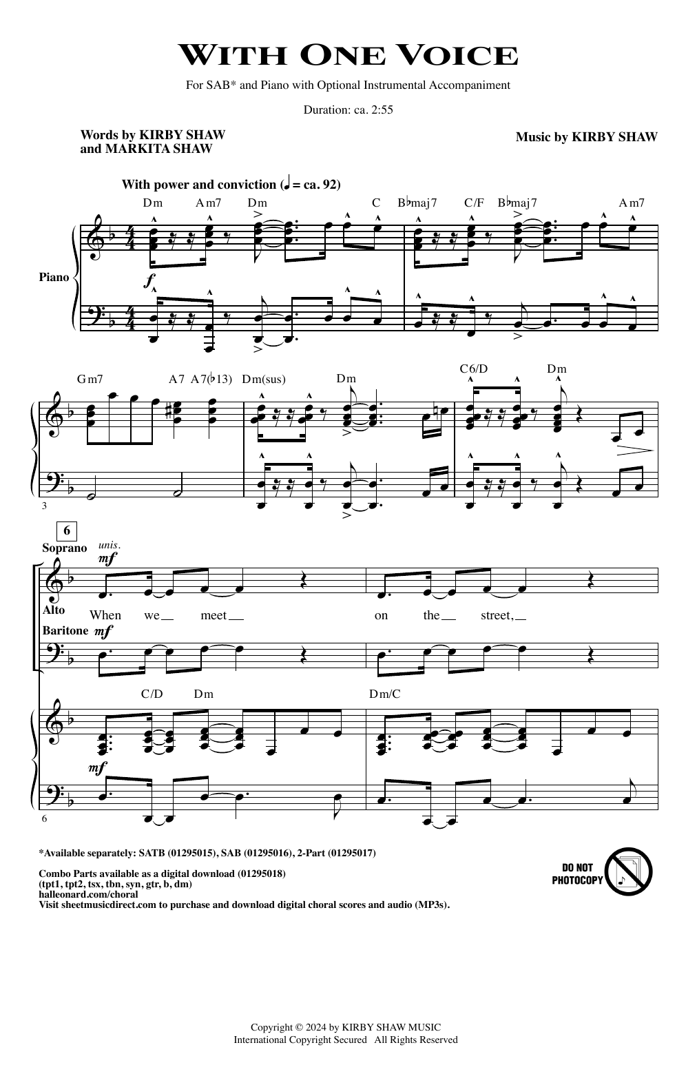 Kirby Shaw With One Voice Sheet Music Notes & Chords for 2-Part Choir - Download or Print PDF