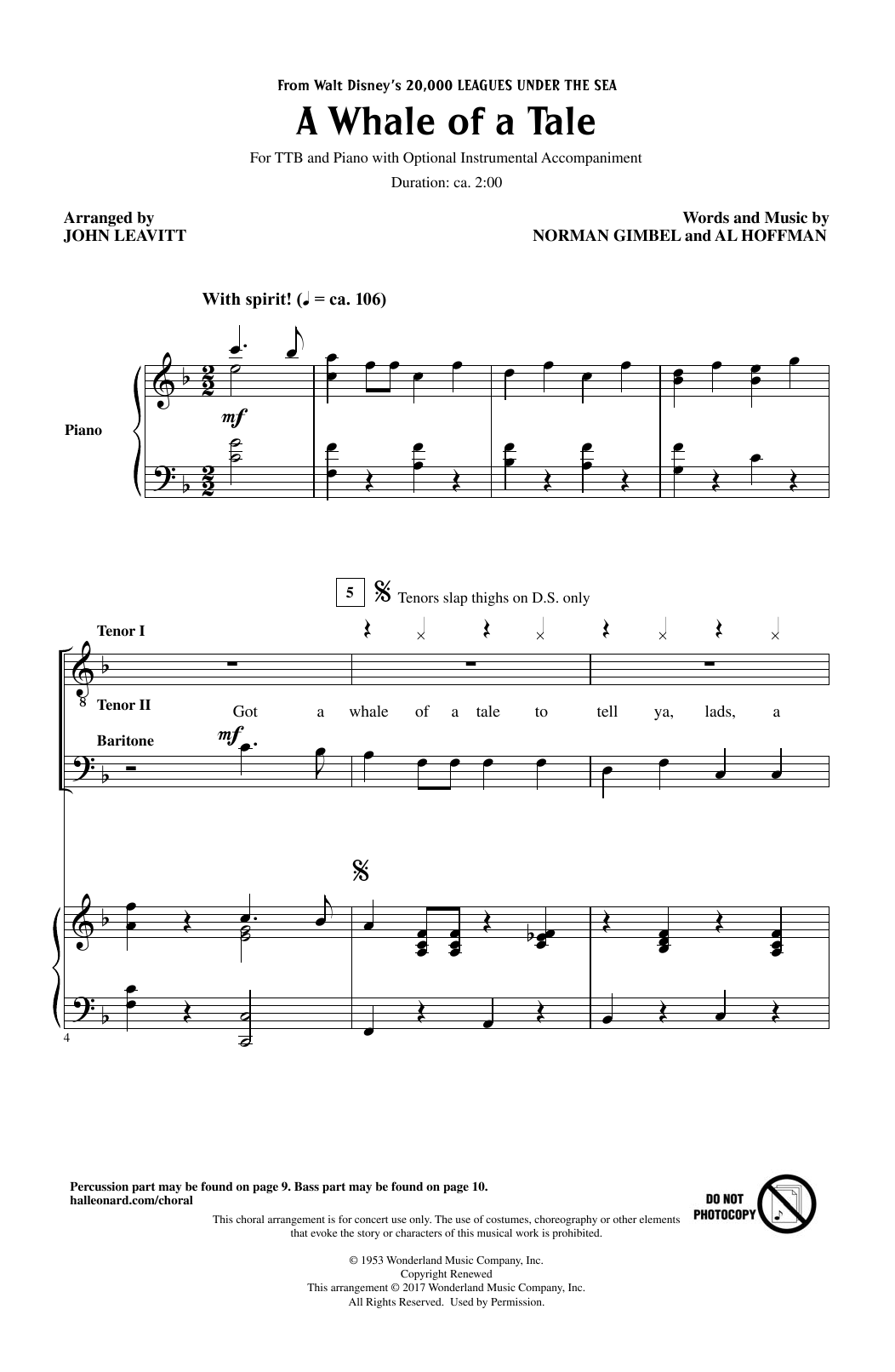 John Leavitt A Whale Of A Tale Sheet Music Notes & Chords for TTBB - Download or Print PDF