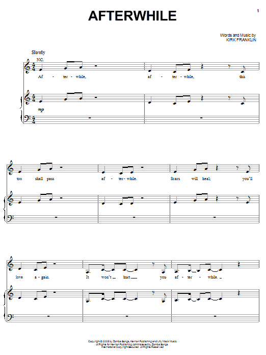 Kirk Franklin Afterwhile Sheet Music Notes & Chords for Piano, Vocal & Guitar (Right-Hand Melody) - Download or Print PDF