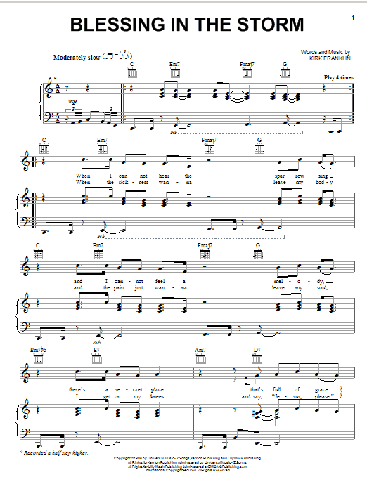 Kirk Franklin Blessing In The Storm Sheet Music Notes & Chords for Piano, Vocal & Guitar (Right-Hand Melody) - Download or Print PDF