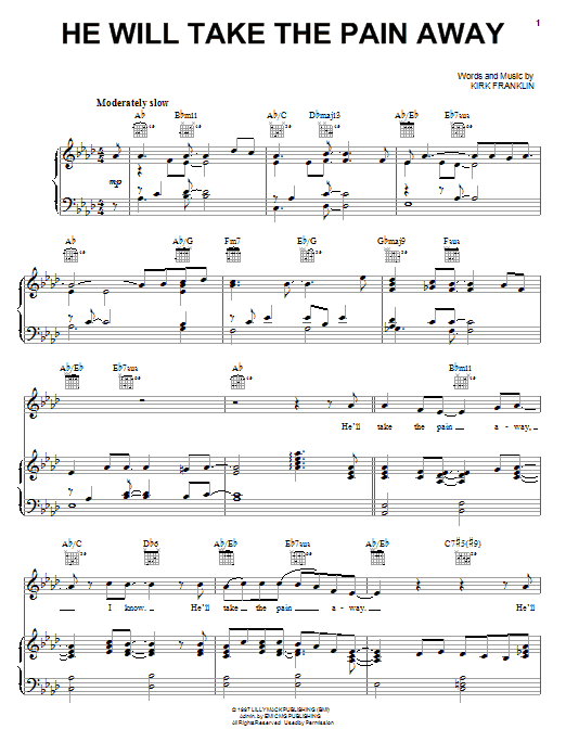 Kirk Franklin He Will Take The Pain Away Sheet Music Notes & Chords for Piano, Vocal & Guitar (Right-Hand Melody) - Download or Print PDF