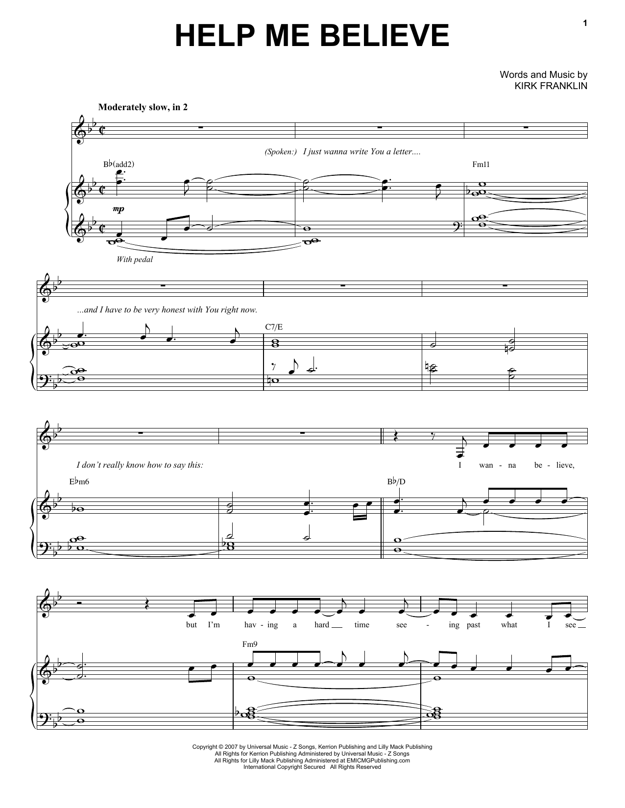 Kirk Franklin Help Me Believe Sheet Music Notes & Chords for Piano & Vocal - Download or Print PDF