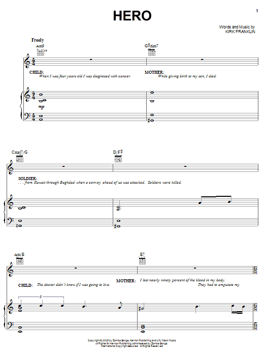 Kirk Franklin Hero Sheet Music Notes & Chords for Piano, Vocal & Guitar (Right-Hand Melody) - Download or Print PDF