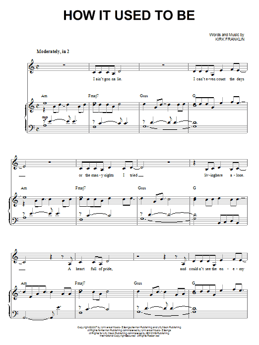 Kirk Franklin How It Used To Be Sheet Music Notes & Chords for Piano, Vocal & Guitar (Right-Hand Melody) - Download or Print PDF