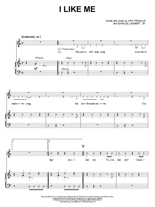 Kirk Franklin I Like Me Sheet Music Notes & Chords for Piano, Vocal & Guitar (Right-Hand Melody) - Download or Print PDF