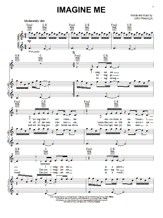 Kirk Franklin Imagine Me Sheet Music Notes & Chords for Piano, Vocal & Guitar (Right-Hand Melody) - Download or Print PDF