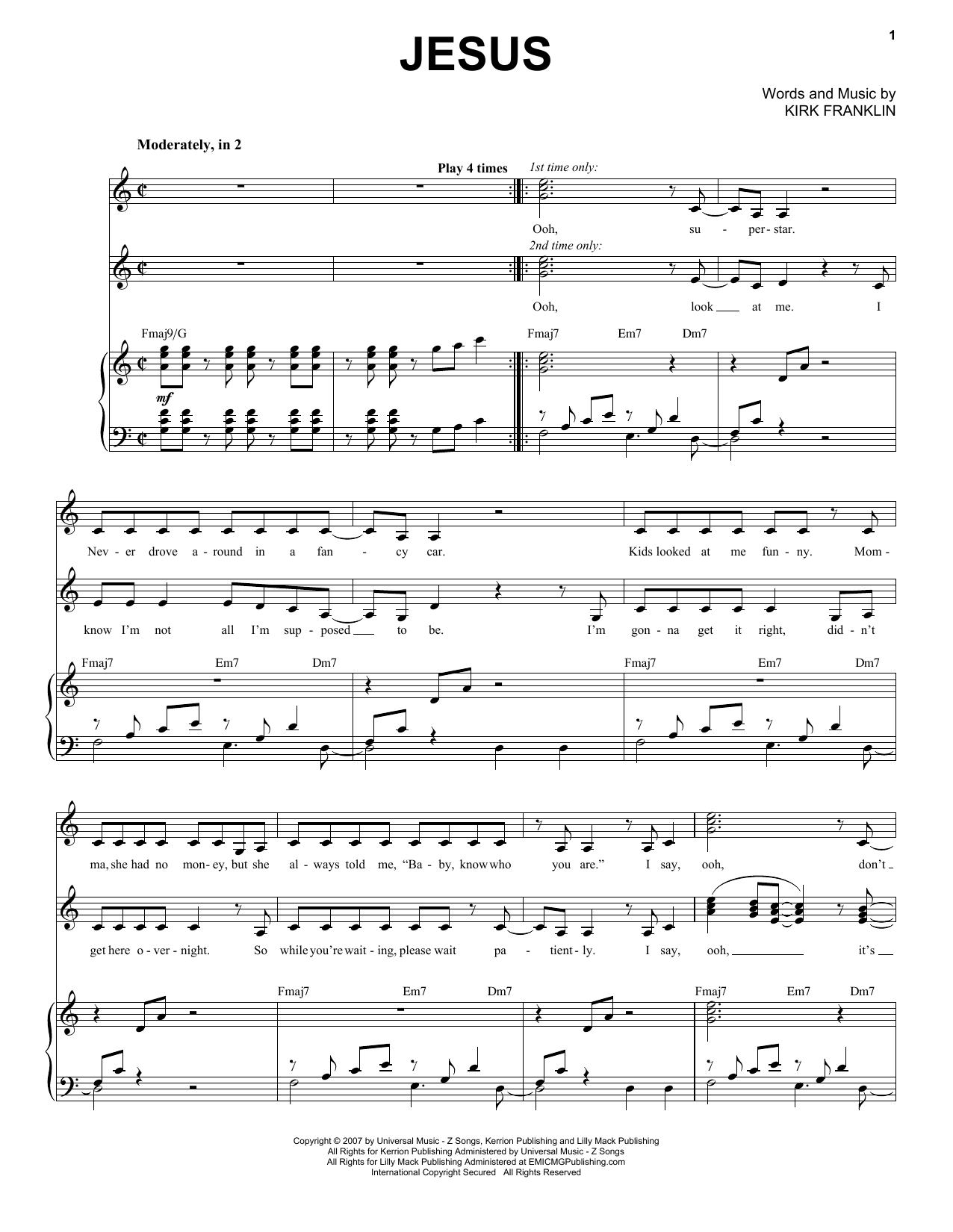 Kirk Franklin Jesus Sheet Music Notes & Chords for Piano & Vocal - Download or Print PDF