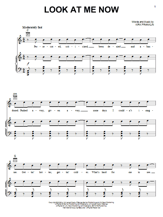 Kirk Franklin Look At Me Now Sheet Music Notes & Chords for Piano, Vocal & Guitar (Right-Hand Melody) - Download or Print PDF