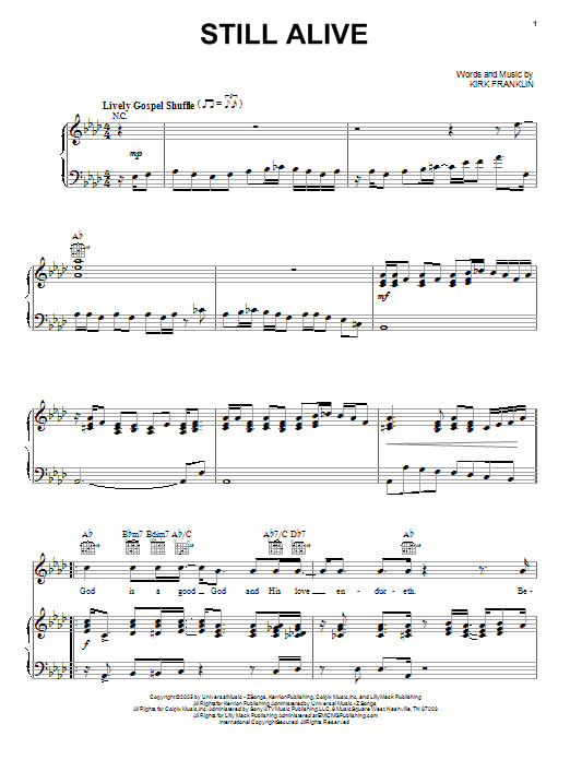 Kirk Franklin Still Alive Sheet Music Notes & Chords for Piano, Vocal & Guitar (Right-Hand Melody) - Download or Print PDF