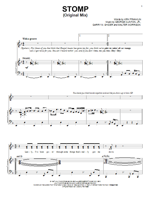 Kirk Franklin Stomp (Original Mix) Sheet Music Notes & Chords for Piano, Vocal & Guitar (Right-Hand Melody) - Download or Print PDF Kirk Franklin Stomp (Original Mix) Sheet Music Notes & Chords for Piano, Vocal & Guitar (Right-Hand Melody) - Download or Print PDF