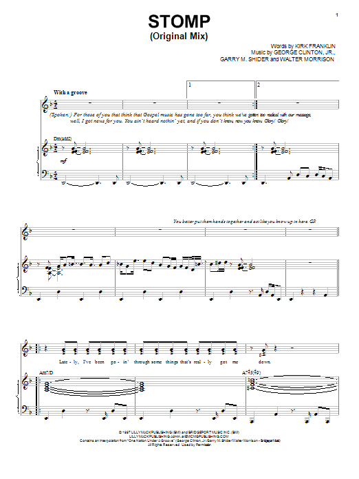 Kirk Franklin Stomp (Original Mix) Sheet Music Notes & Chords for Piano, Vocal & Guitar (Right-Hand Melody) - Download or Print PDF