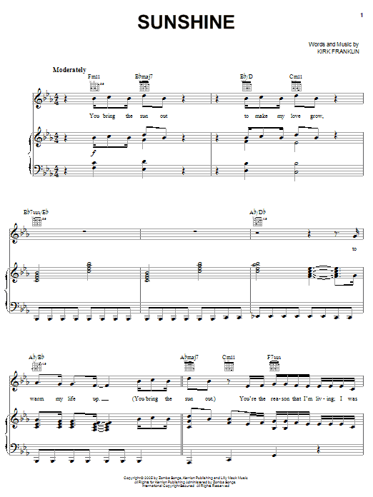 Kirk Franklin Sunshine Sheet Music Notes & Chords for Piano, Vocal & Guitar (Right-Hand Melody) - Download or Print PDF