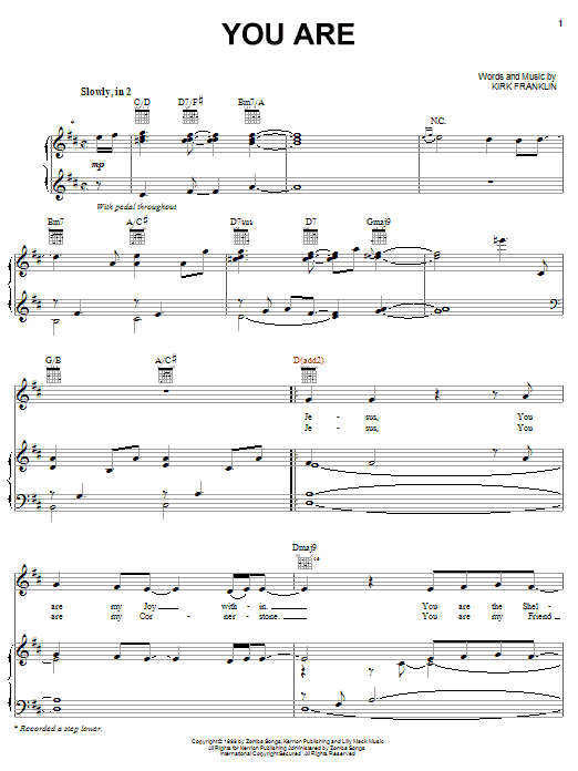 Kirk Franklin You Are Sheet Music Notes & Chords for Piano, Vocal & Guitar (Right-Hand Melody) - Download or Print PDF