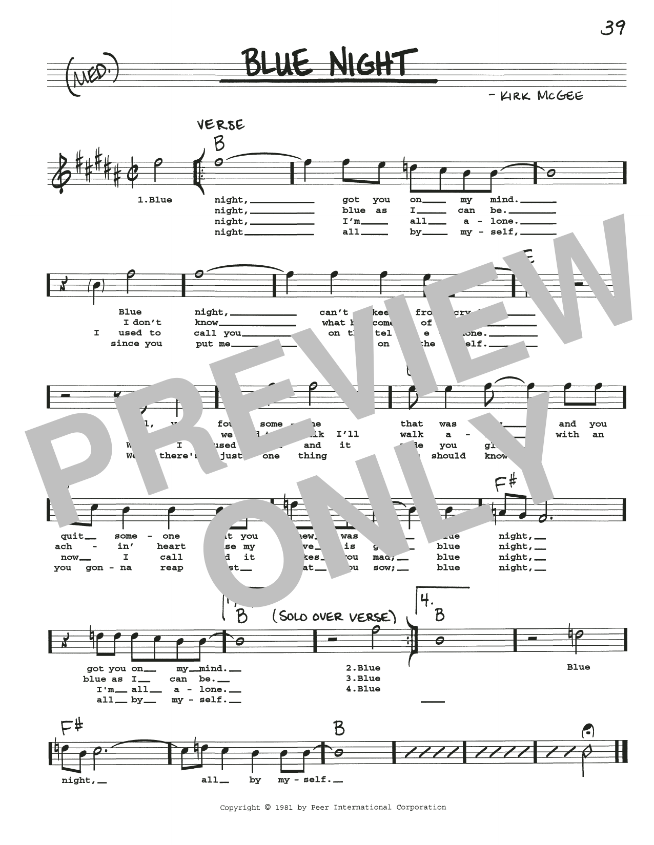 Kirk McGee Blue Night Sheet Music Notes & Chords for Real Book – Melody, Lyrics & Chords - Download or Print PDF