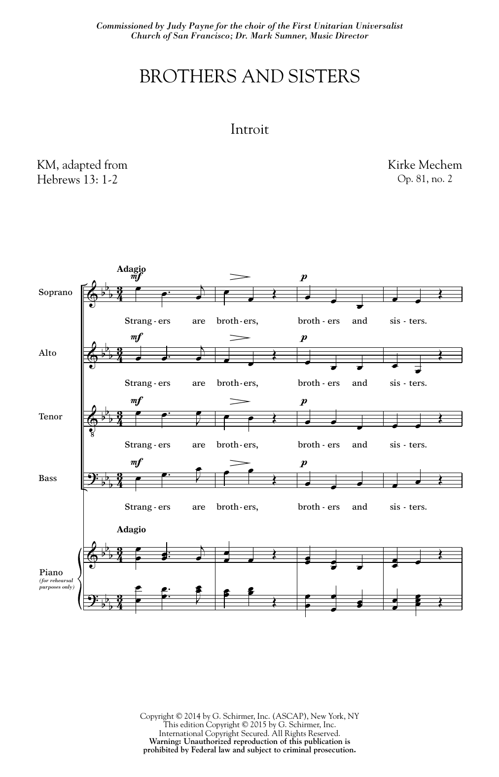Kirke Mechem Brothers And Sisters Sheet Music Notes & Chords for SATB - Download or Print PDF