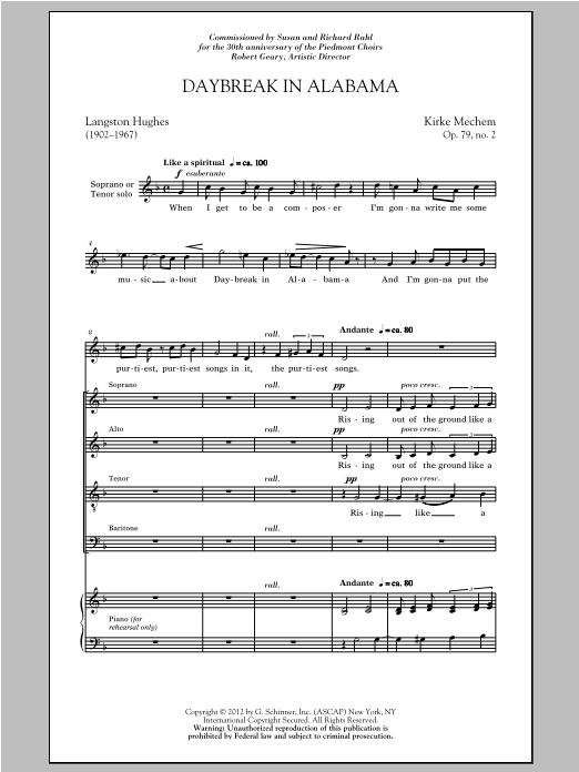 Kirke Mechem Daybreak In Alabama Sheet Music Notes & Chords for SSA - Download or Print PDF