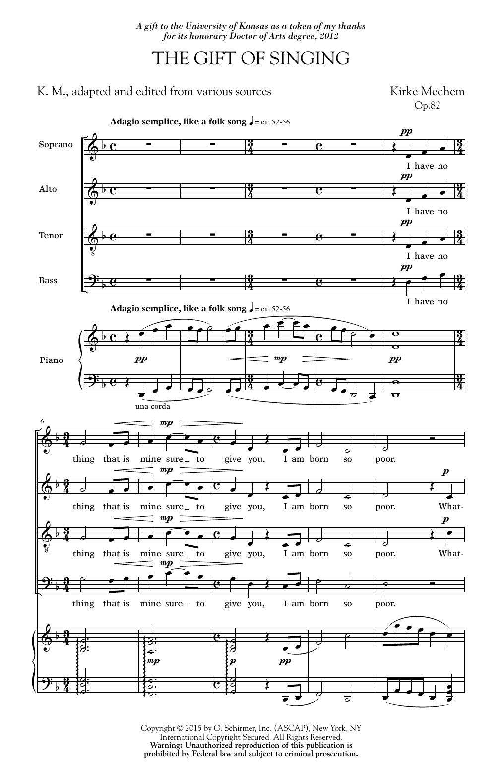 Kirke Mechem Gift Of Singing Sheet Music Notes & Chords for SATB - Download or Print PDF