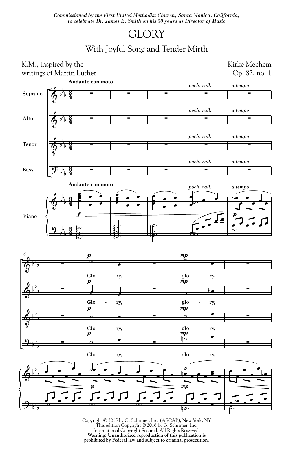 Kirke Mechem Glory (With Joyful Song And Tender Mirth) Sheet Music Notes & Chords for SATB - Download or Print PDF