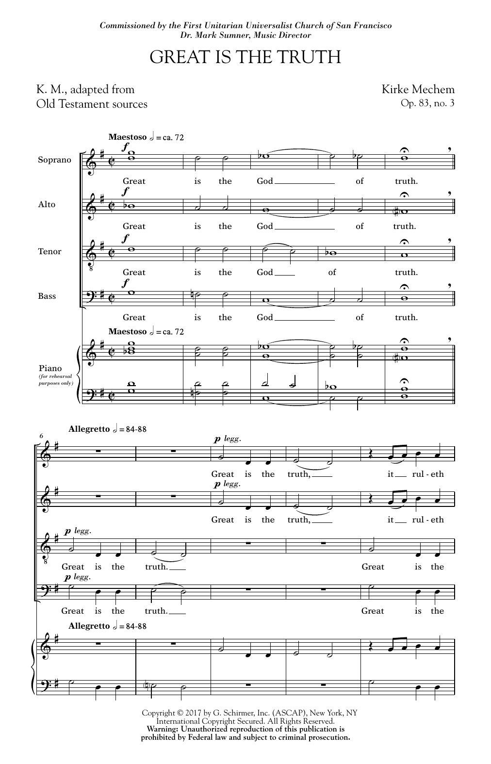 Kirke Mechem Great Is The Truth Sheet Music Notes & Chords for SATB - Download or Print PDF