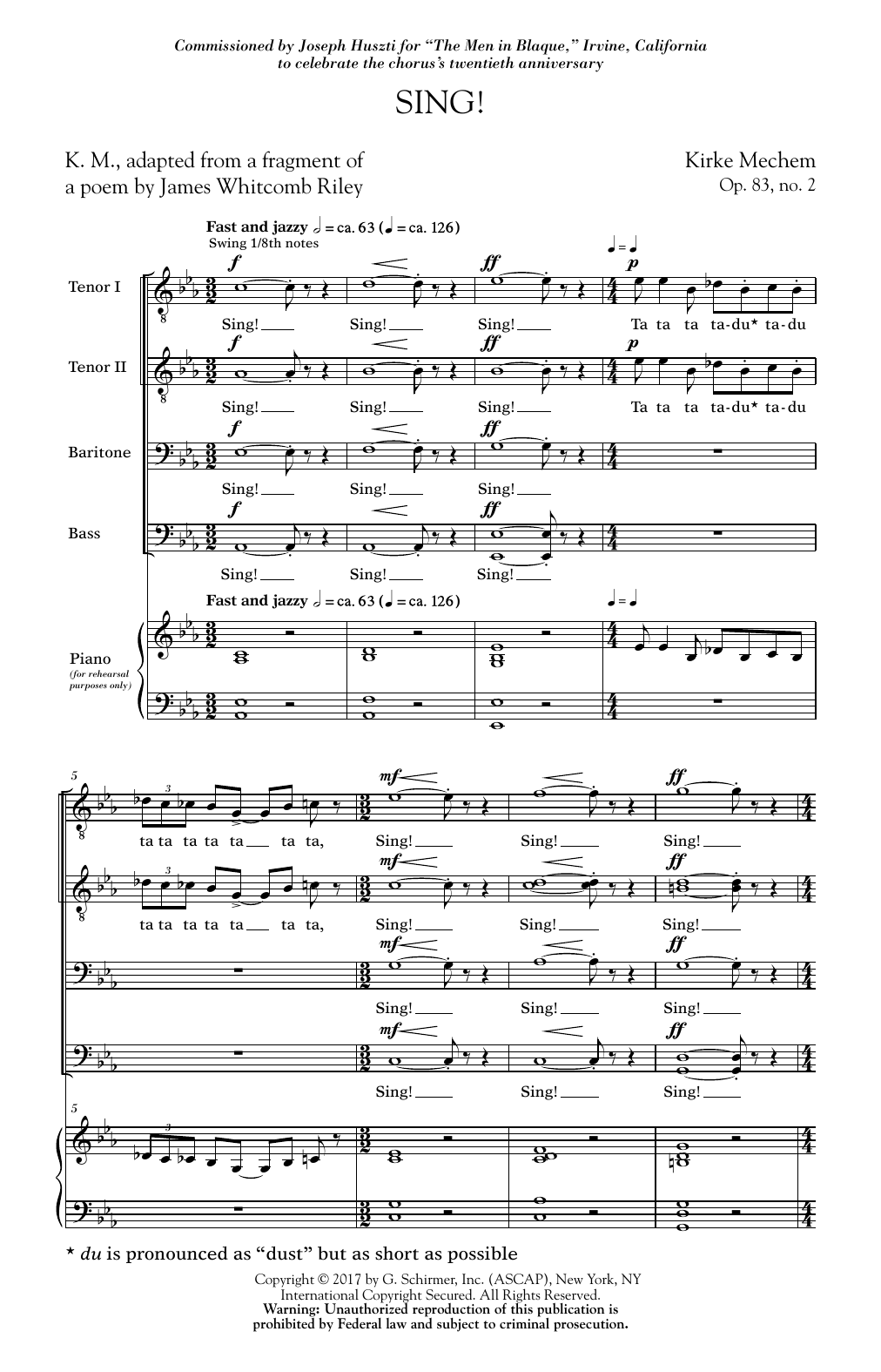 Kirke Mechem Sing! Sheet Music Notes & Chords for TTBB Choir - Download or Print PDF