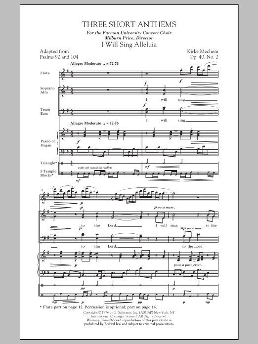 Kirke Mechem Three Short Anthems Sheet Music Notes & Chords for SATB - Download or Print PDF