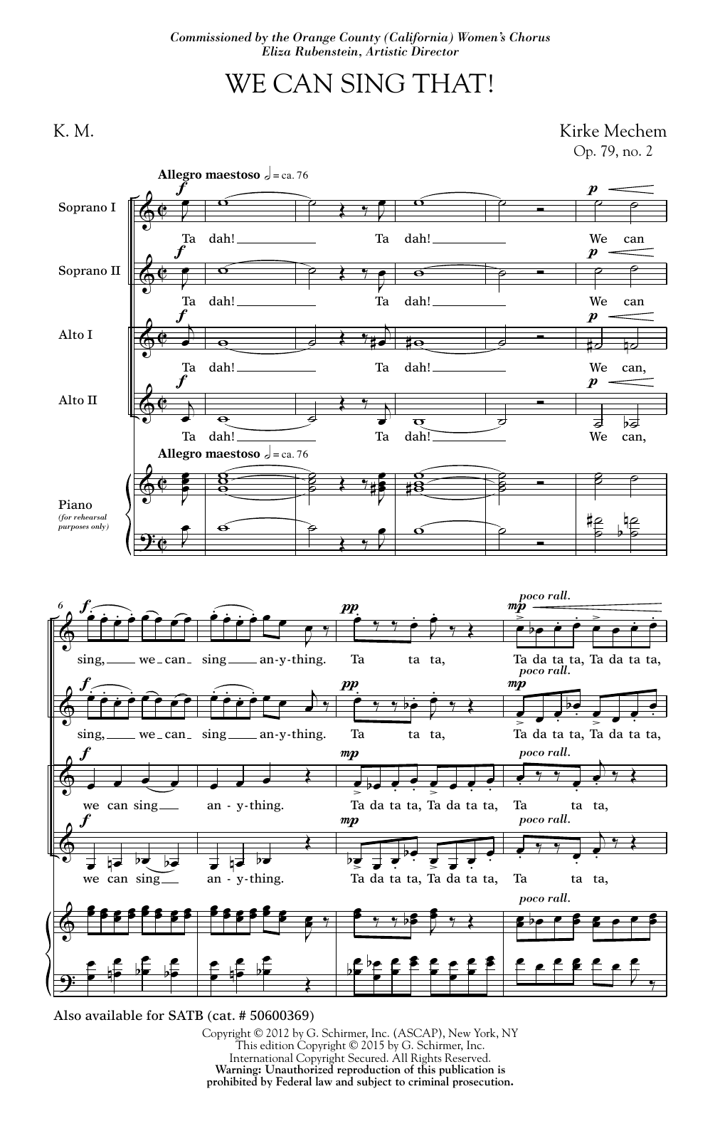 Kirke Mechem We Can Sing That Sheet Music Notes & Chords for SSA - Download or Print PDF