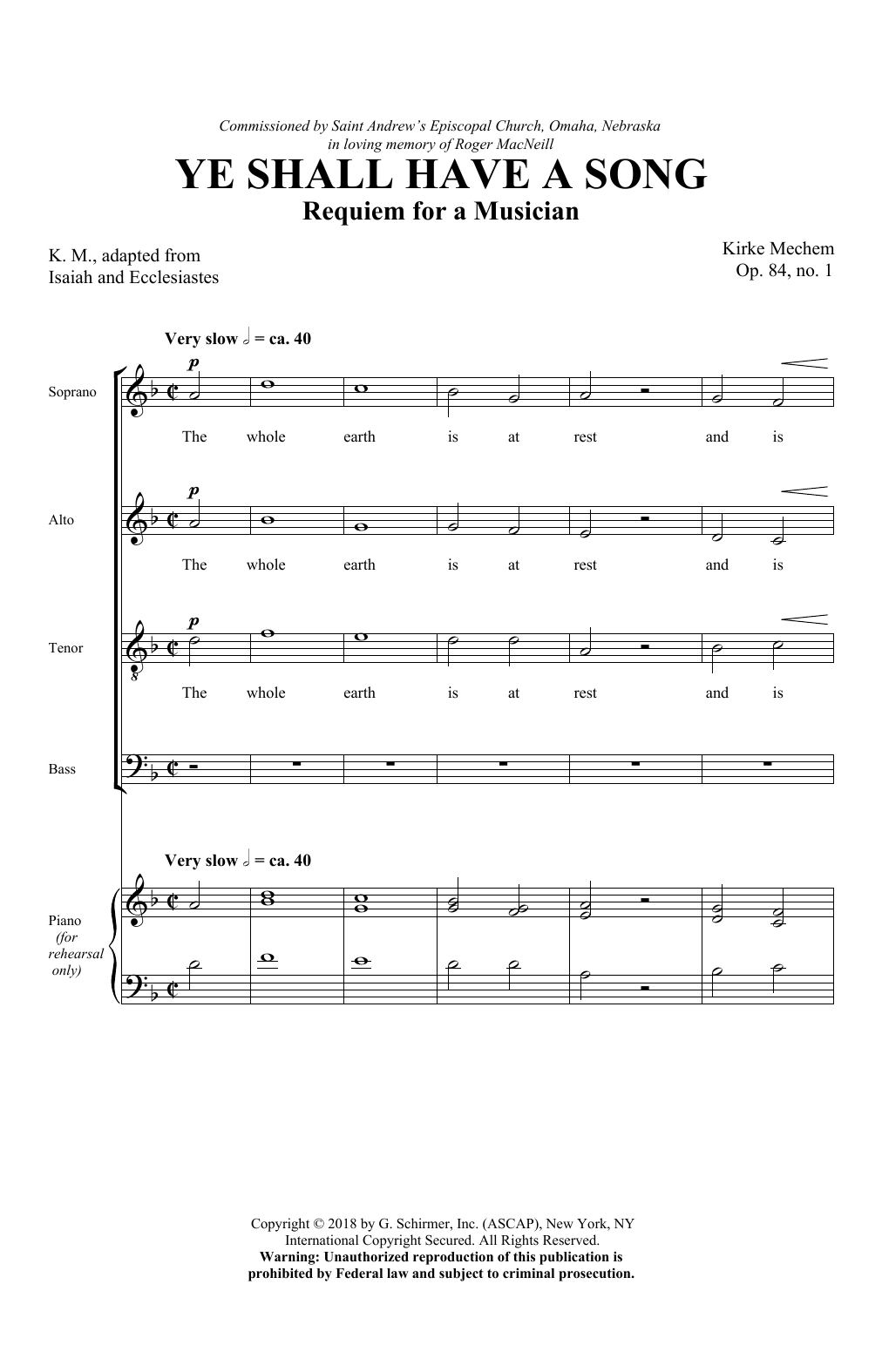 Kirke Mechem Ye Shall Have A Song Sheet Music Notes & Chords for SATB Choir - Download or Print PDF