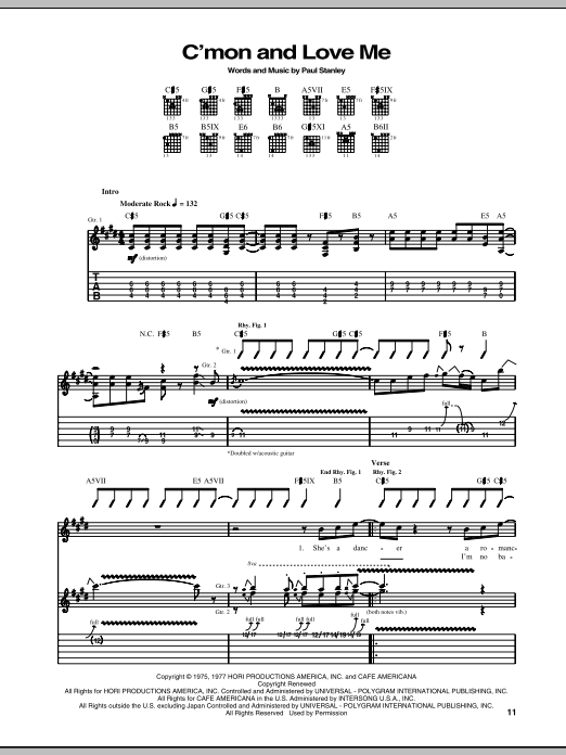 KISS C'mon And Love Me Sheet Music Notes & Chords for Guitar Tab - Download or Print PDF