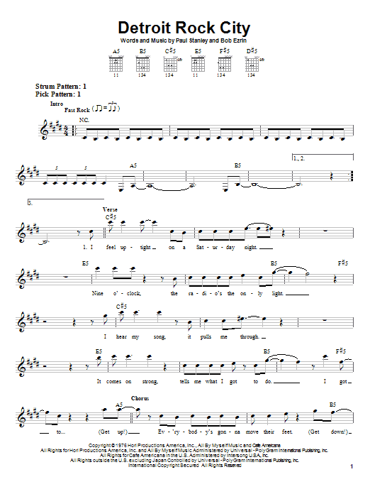 KISS Detroit Rock City Sheet Music Notes & Chords for Guitar Lead Sheet - Download or Print PDF
