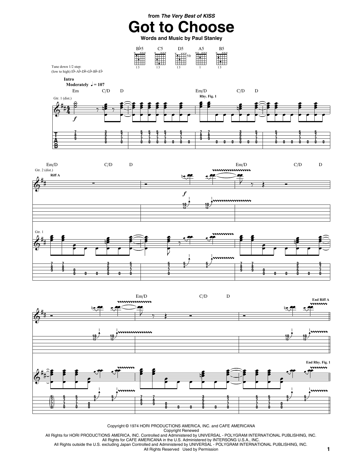 KISS Got To Choose Sheet Music Notes & Chords for Guitar Tab - Download or Print PDF