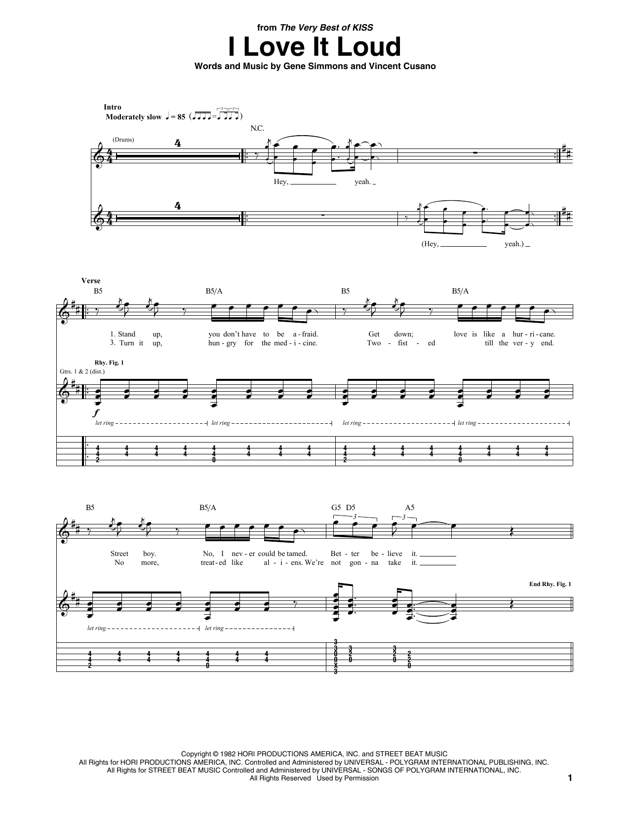 KISS I Love It Loud Sheet Music Notes & Chords for Guitar Tab - Download or Print PDF