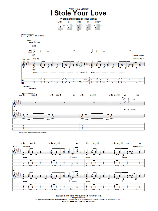 KISS I Stole Your Love Sheet Music Notes & Chords for Guitar Tab Play-Along - Download or Print PDF