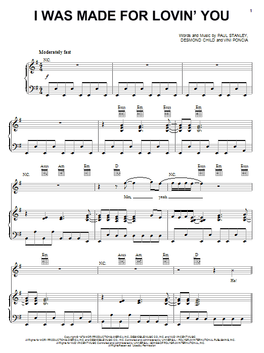 KISS I Was Made For Lovin' You Sheet Music Notes & Chords for Guitar Tab Play-Along - Download or Print PDF