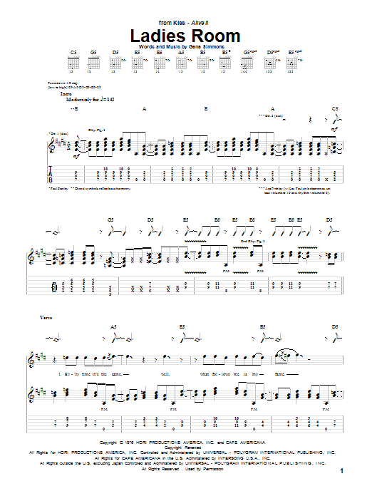 KISS Ladies Room Sheet Music Notes & Chords for Guitar Tab - Download or Print PDF