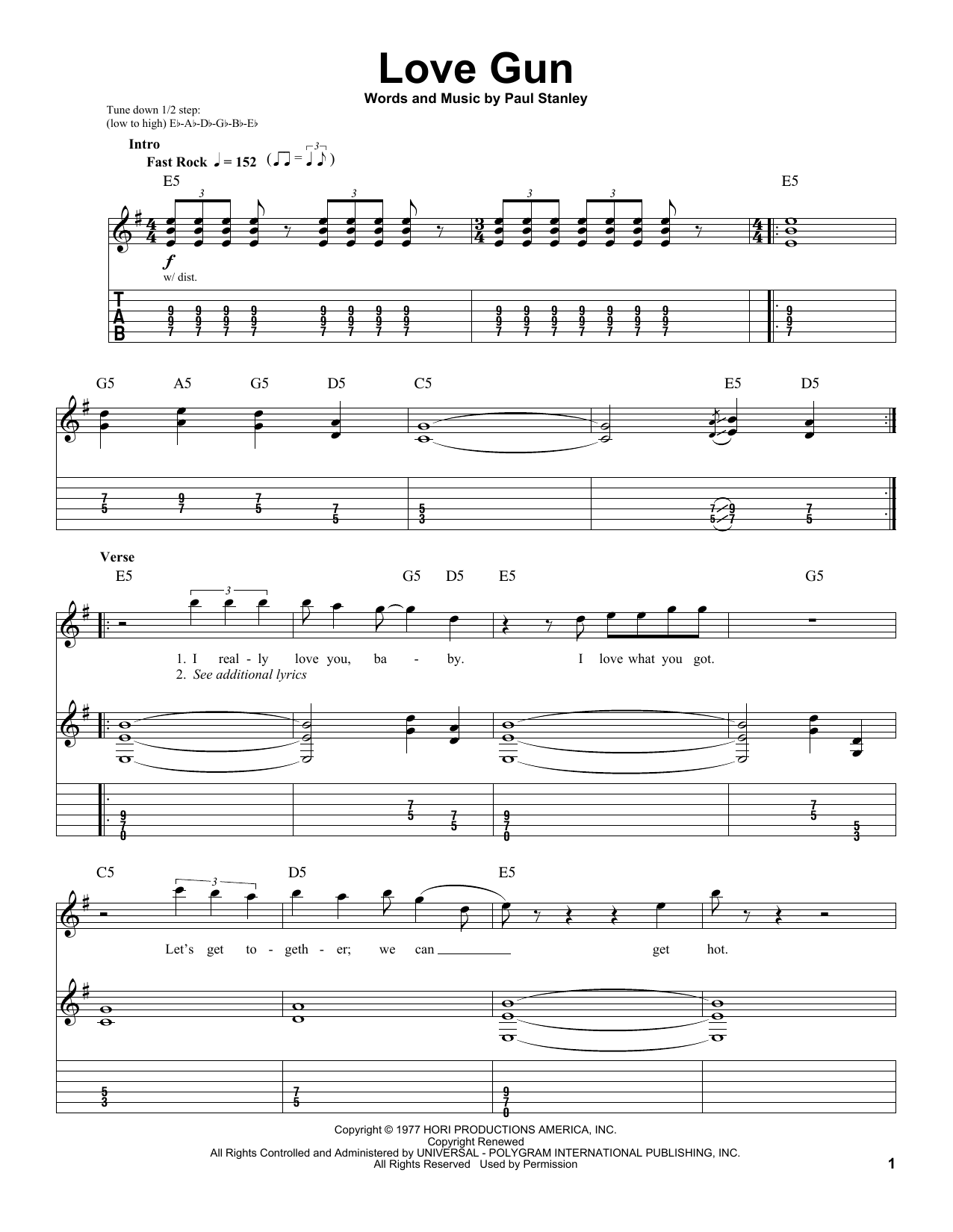 KISS Love Gun Sheet Music Notes & Chords for Bass Guitar Tab - Download or Print PDF