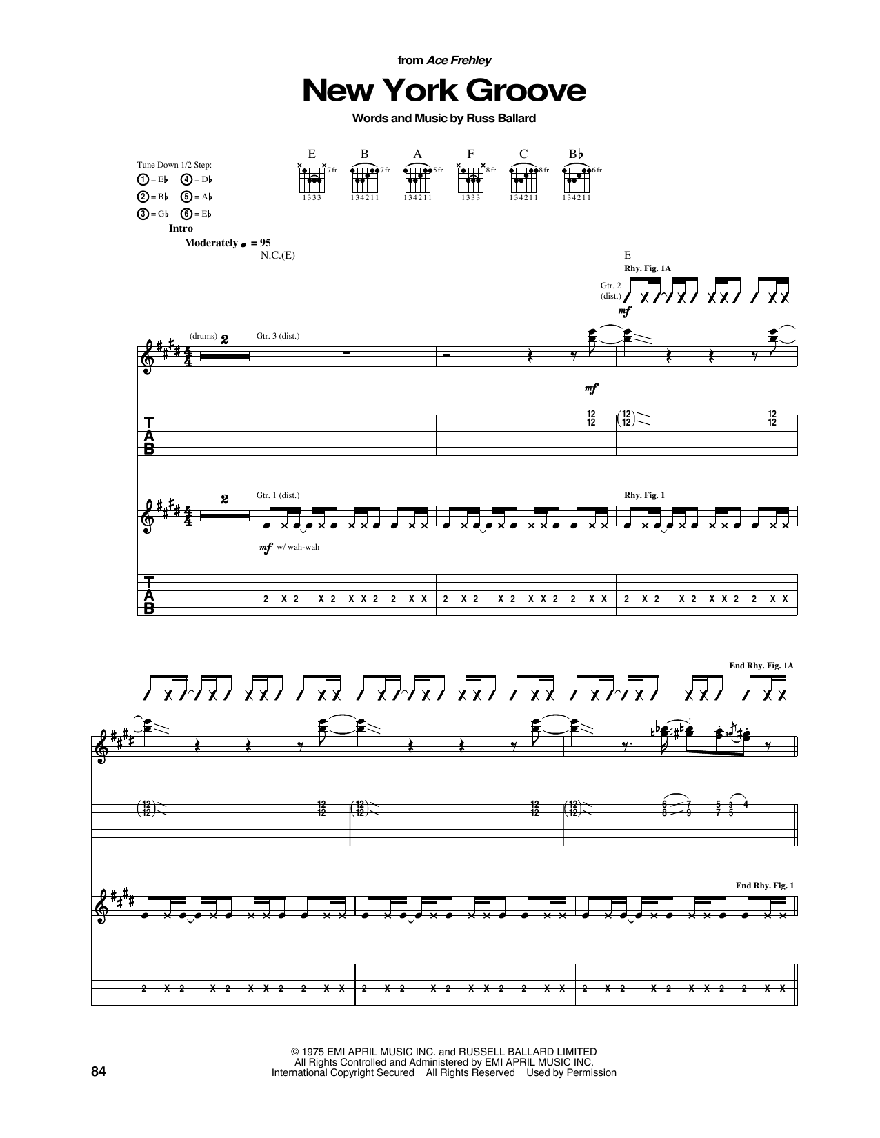 KISS New York Groove Sheet Music Notes & Chords for Guitar Tab - Download or Print PDF