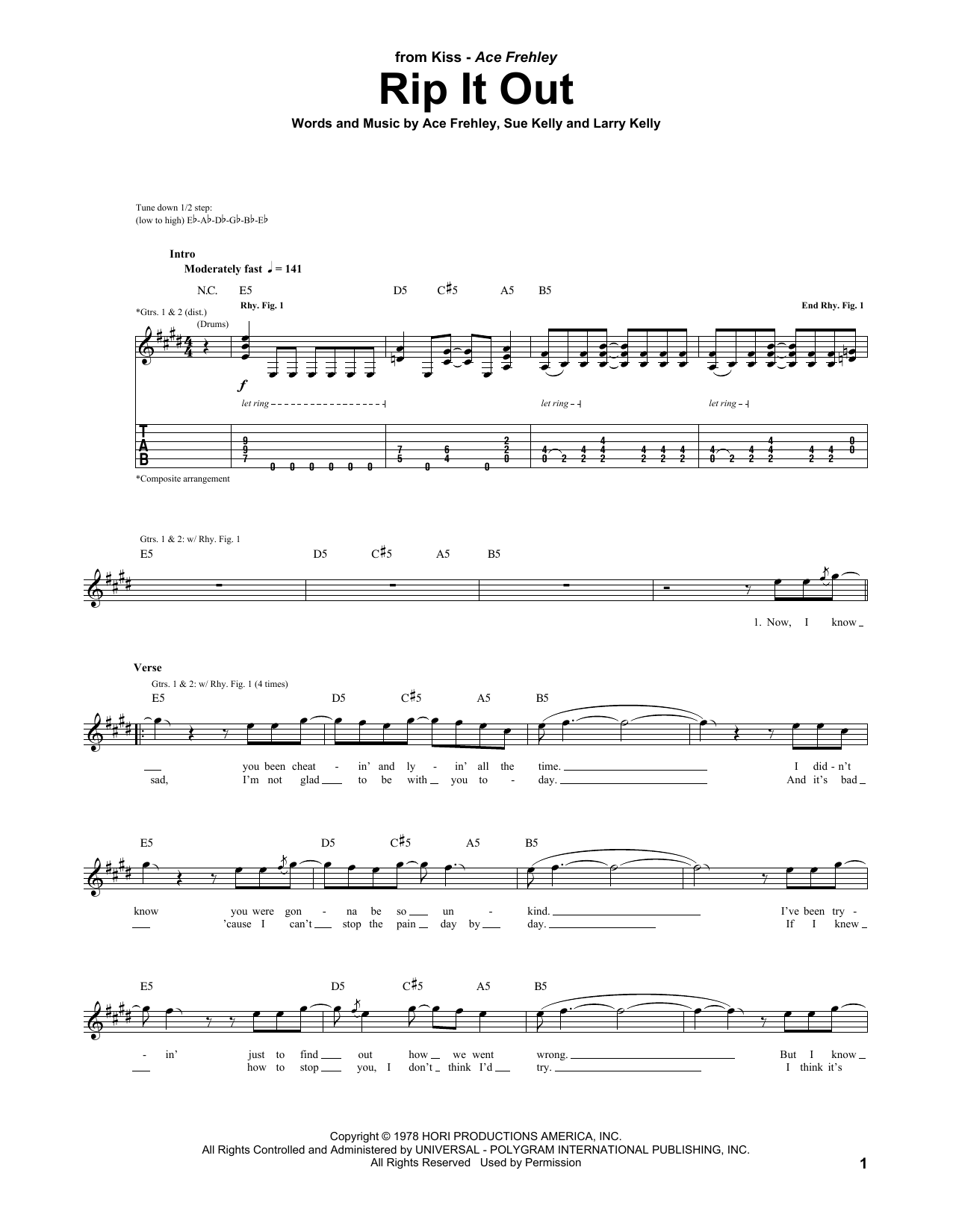 KISS Rip It Out Sheet Music Notes & Chords for Guitar Tab - Download or Print PDF