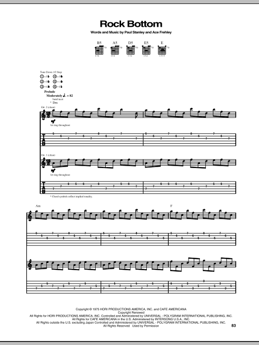 KISS Rock Bottom Sheet Music Notes & Chords for Guitar Tab - Download or Print PDF