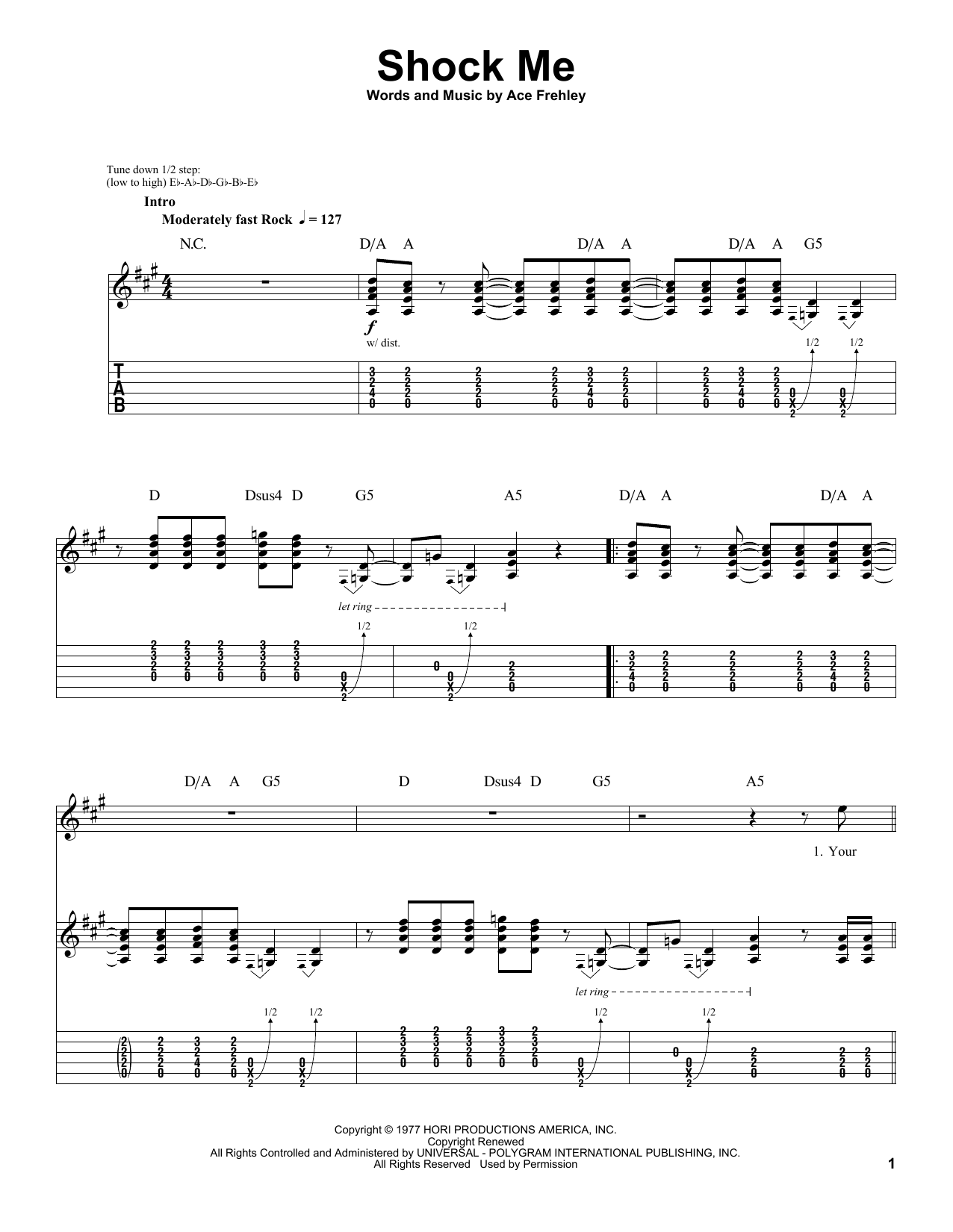 KISS Shock Me Sheet Music Notes & Chords for Guitar Tab Play-Along - Download or Print PDF