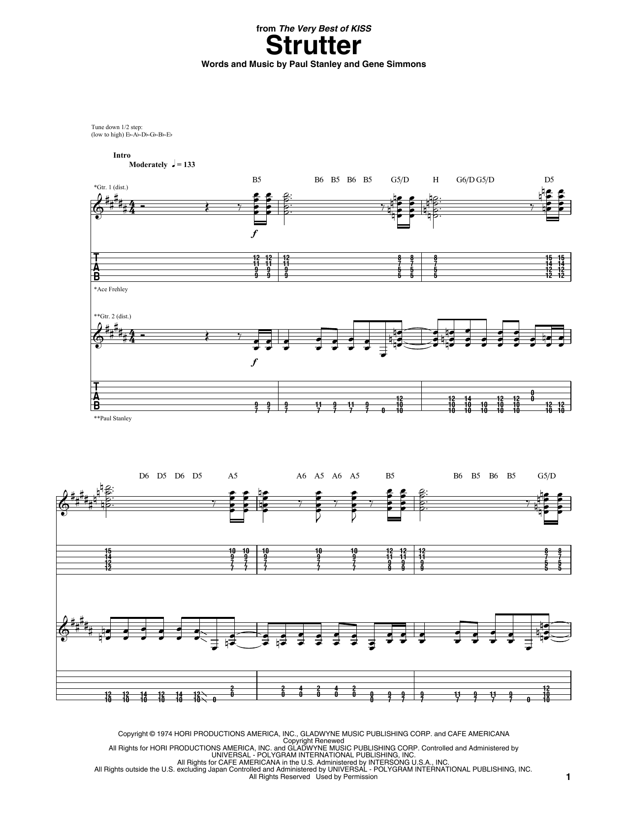 KISS Strutter Sheet Music Notes & Chords for Guitar Tab - Download or Print PDF