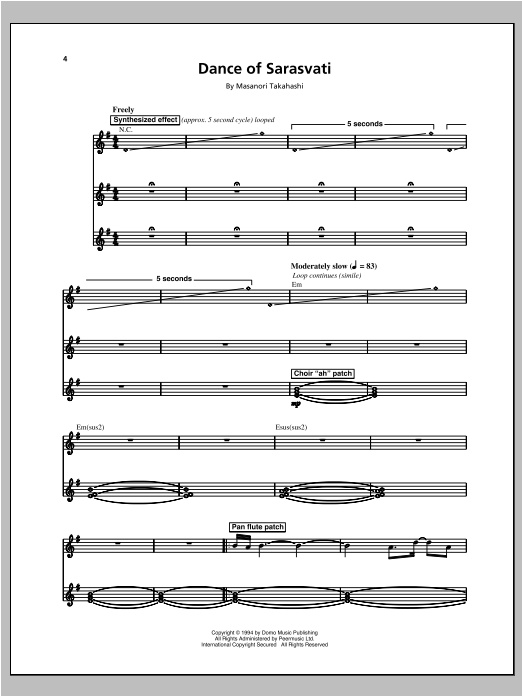 Kitaro Dance Of Sarasvati Sheet Music Notes & Chords for Piano, Vocal & Guitar (Right-Hand Melody) - Download or Print PDF