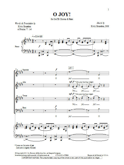 Kitty Brazelton O Joy! Sheet Music Notes & Chords for SATB - Download or Print PDF
