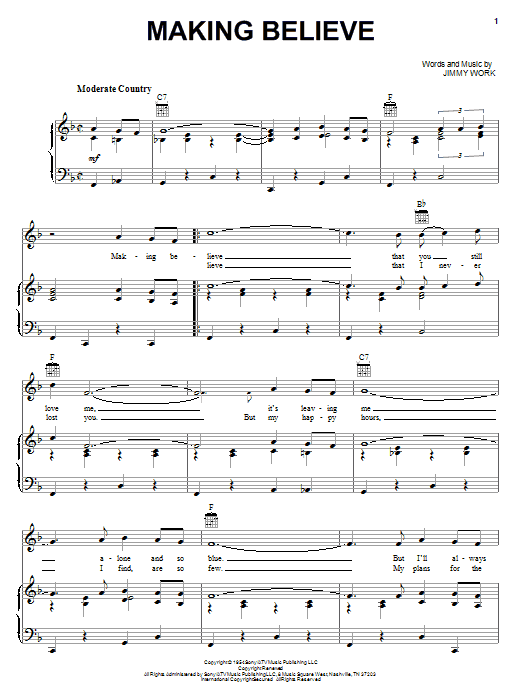 Kitty Wells Making Believe Sheet Music Notes & Chords for Piano, Vocal & Guitar (Right-Hand Melody) - Download or Print PDF Kitty Wells Making Believe Sheet Music Notes & Chords for Piano, Vocal & Guitar (Right-Hand Melody) - Download or Print PDF