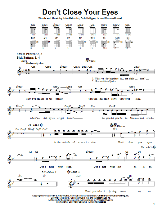 Kix Don't Close Your Eyes Sheet Music Notes & Chords for Easy Guitar - Download or Print PDF