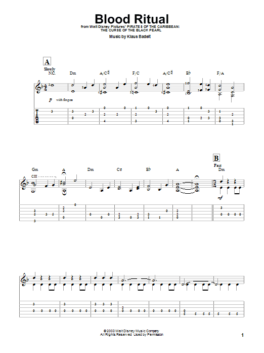 Klaus Badelt Blood Ritual Sheet Music Notes & Chords for Easy Guitar Tab - Download or Print PDF