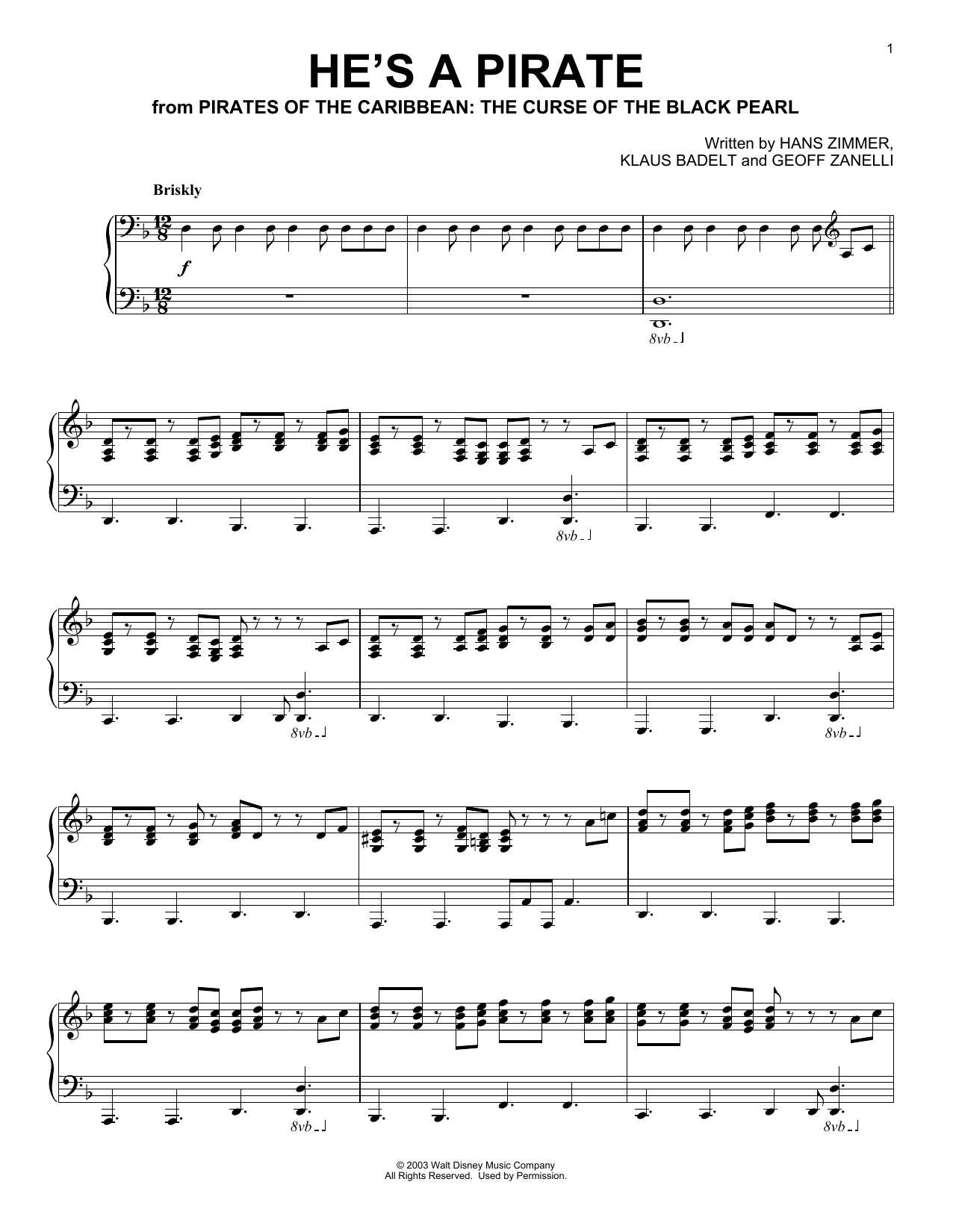 Klaus Badelt He's A Pirate (from Pirates Of The Caribbean: The Curse of the Black Pearl) Sheet Music Notes & Chords for Guitar Tab - Download or Print PDF