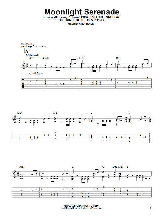 Klaus Badelt Moonlight Serenade Sheet Music Notes & Chords for Easy Guitar Tab - Download or Print PDF