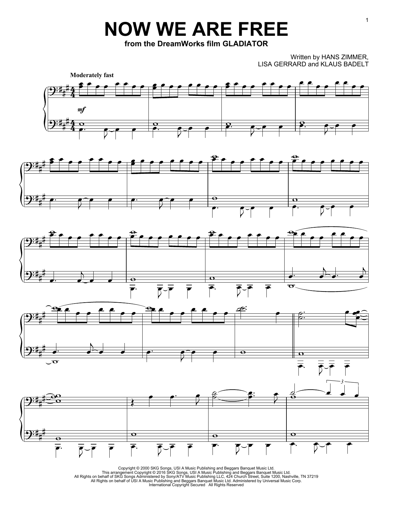 Klaus Badelt Now We Are Free Sheet Music Notes & Chords for Piano - Download or Print PDF