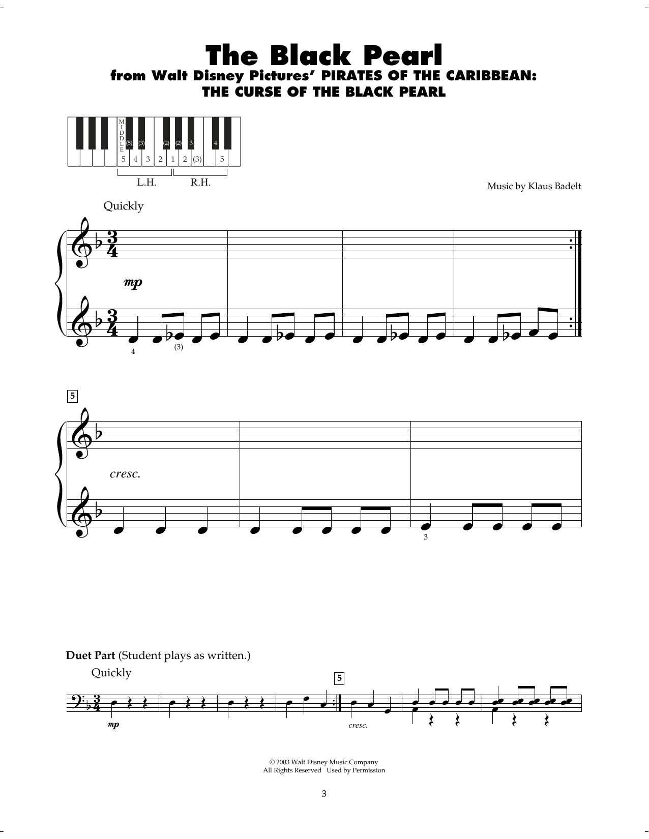 Klaus Badelt The Black Pearl (from Pirates Of The Caribbean: The Curse of the Black Pearl) Sheet Music Notes & Chords for 5-Finger Piano - Download or Print PDF